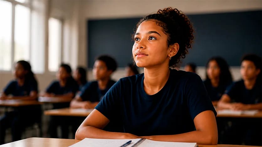 Estudante da educação básica em sala de aula